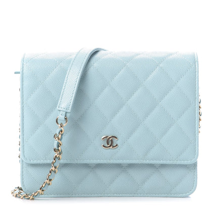 Chanel Caviar Quilted Square Wallet On Chain WOC Light Blue 1 of 9
