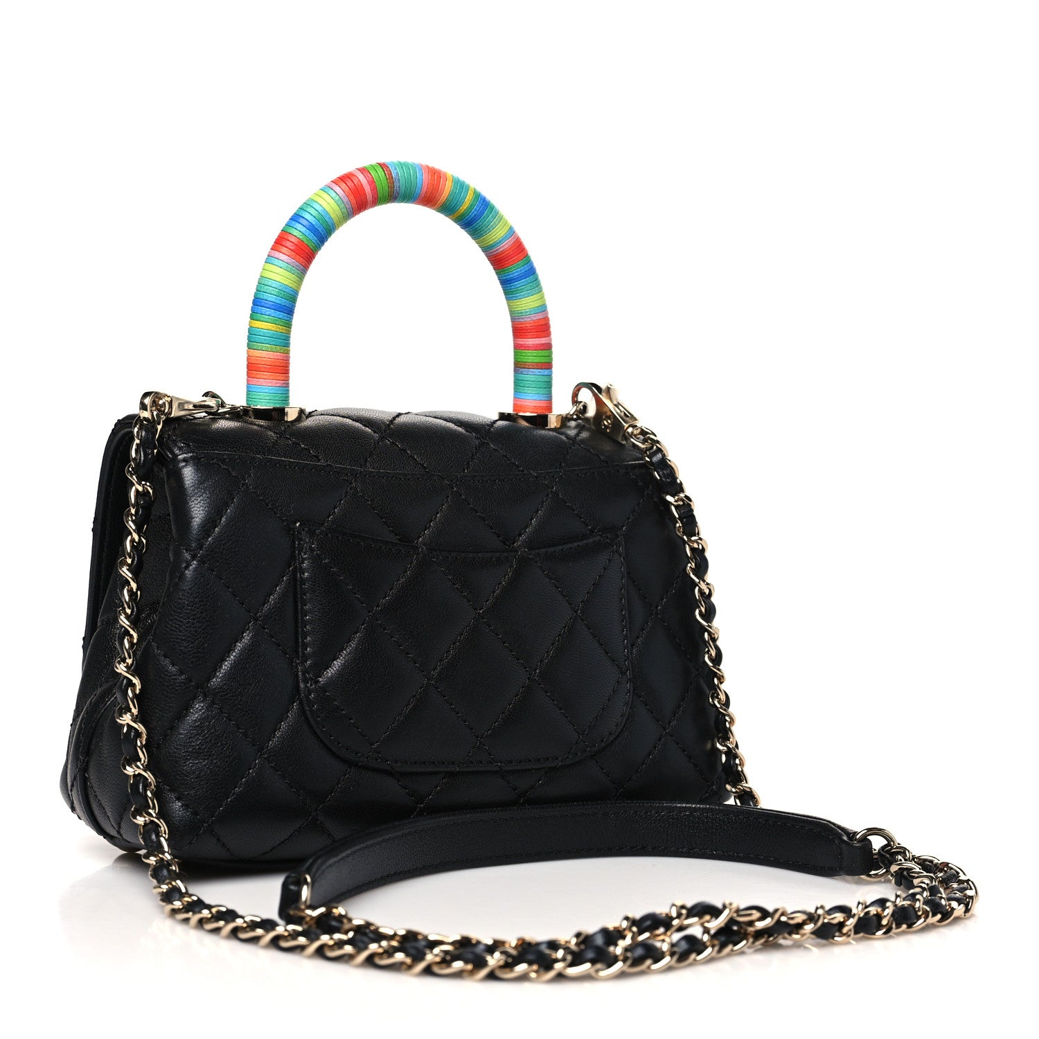 Chanel Goatskin Quilted Rainbow Extra Mini Coco Handle Flap Black 3 of 10