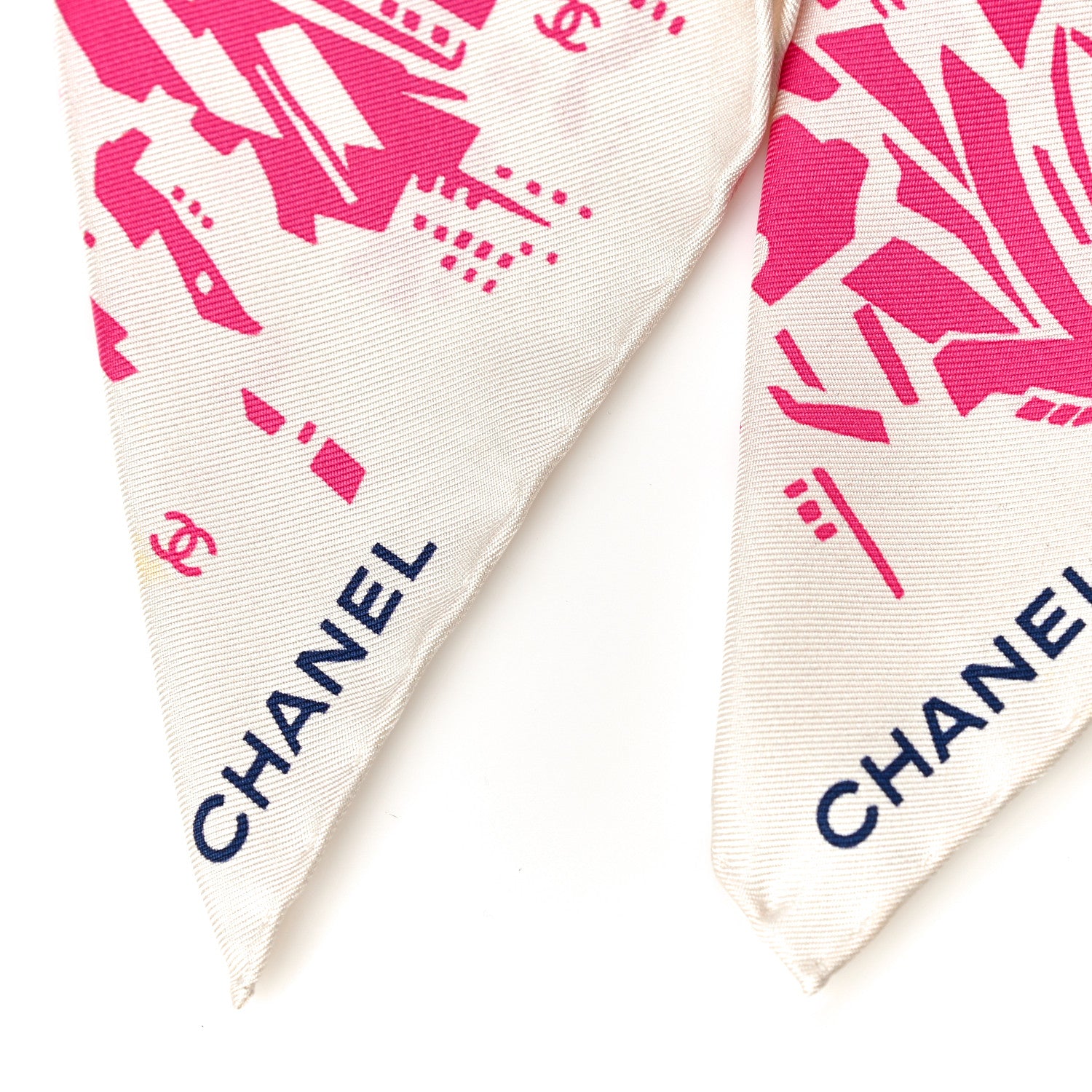 Chanel Silk Twill Hair Scarf Pink Ecru 6 of 7