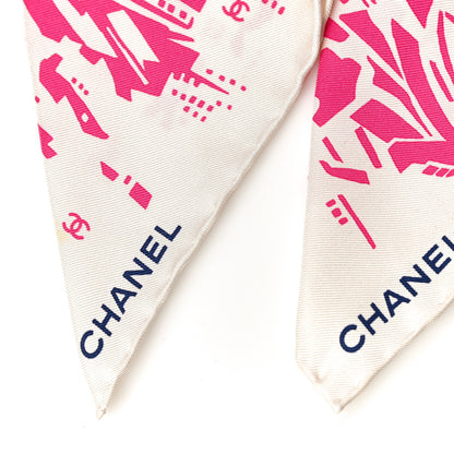 Chanel Silk Twill Hair Scarf Pink Ecru 6 of 7