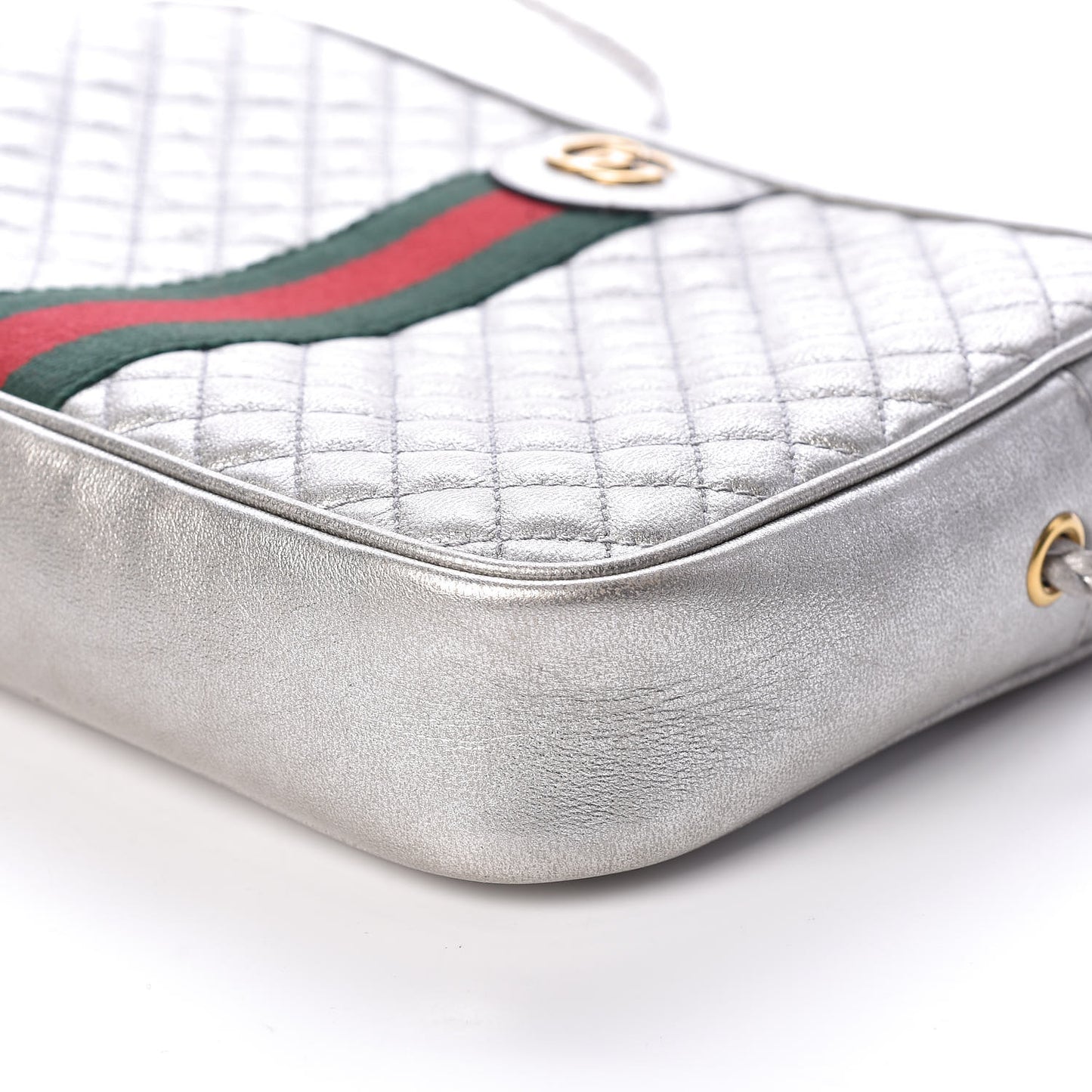 Laminated Nappa Web Trapuntata Small GG Shoulder Bag Argento