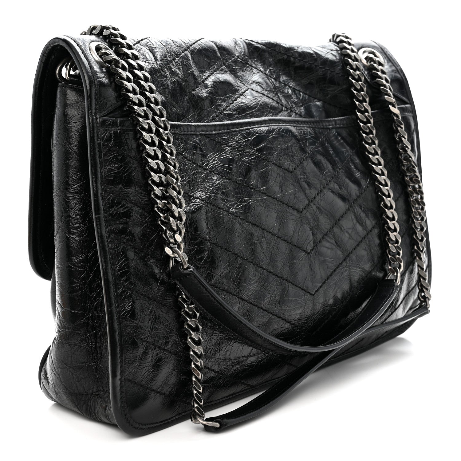 Saint Laurent Crinkled Calfskin Matelasse Monogram Large Niki Chain Satchel Black Black 3 of 10