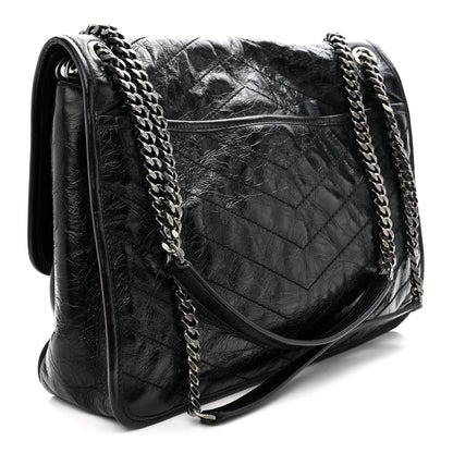 Saint Laurent Crinkled Calfskin Matelasse Monogram Large Niki Chain Satchel Black Black 3 of 10