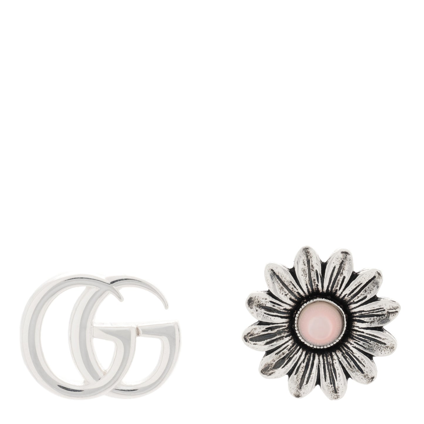 Sterling Silver Pink Mother of Pearl Flower Marmont Double G Earrings