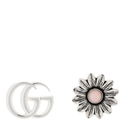 Gucci Sterling Silver Pink Mother of Pearl Flower Marmont Double G Earrings 1 of 4
