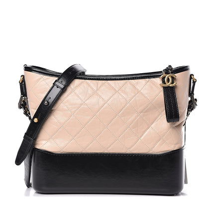Chanel Aged Calfskin Quilted Medium Gabrielle Hobo Beige Black 1 of 9