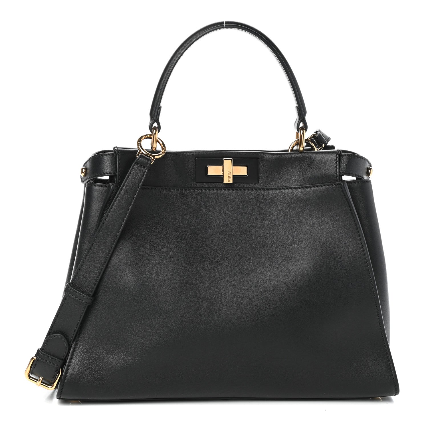 Fendi Vitello Seta Shiny Nappa Medium Peekaboo Iconic Satchel Black 1 of 10