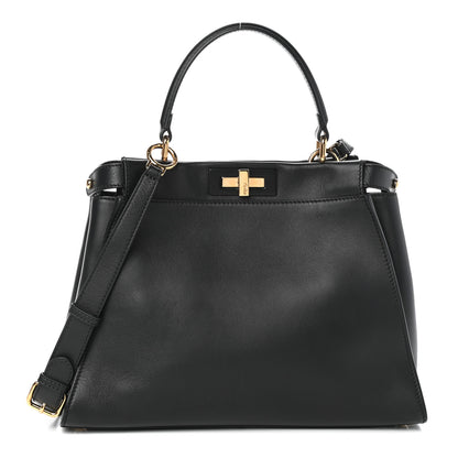 Fendi Vitello Seta Shiny Nappa Medium Peekaboo Iconic Satchel Black 1 of 10