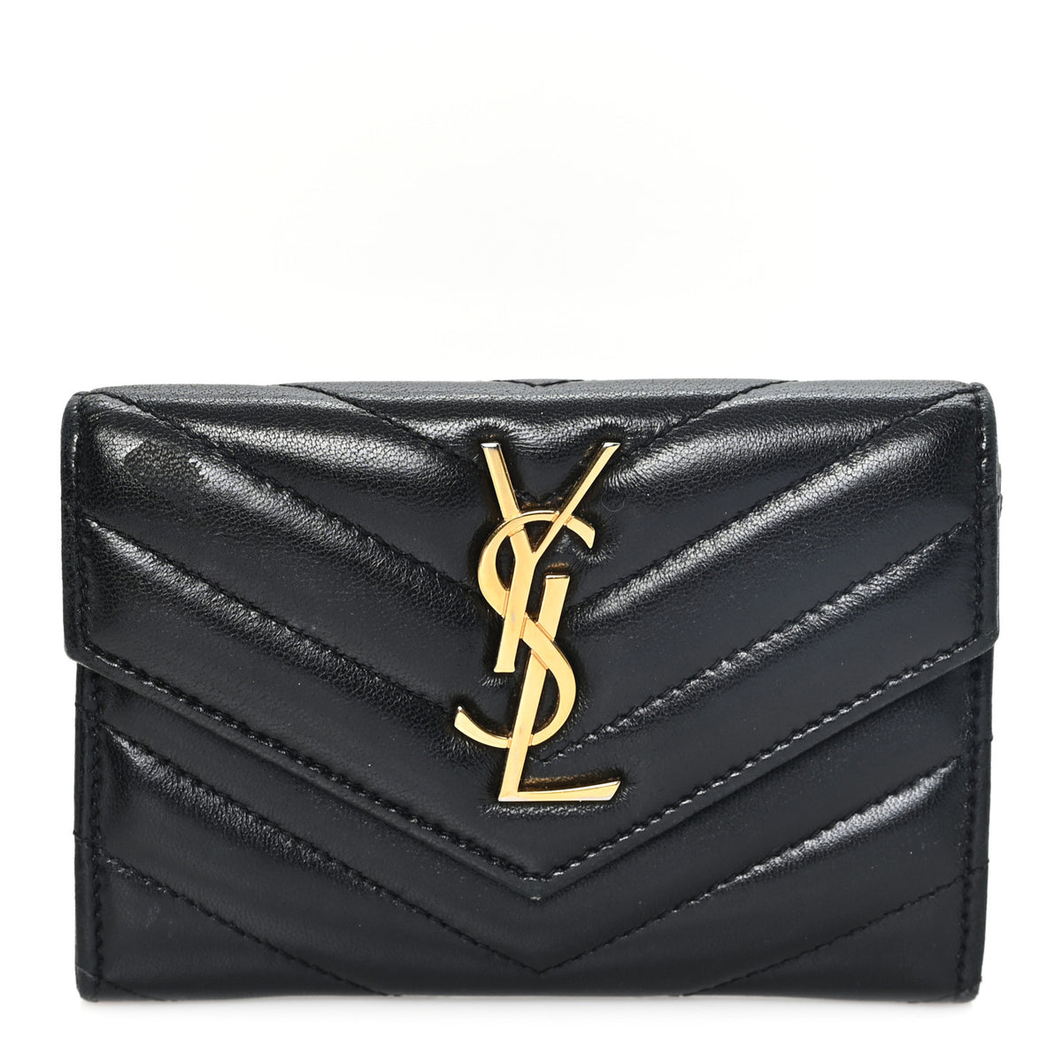 Nappa Matelasse Chevron Small Monogram Envelope Wallet Black
