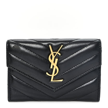 Saint Laurent Nappa Matelasse Chevron Small Monogram Envelope Wallet Black 1 of 7