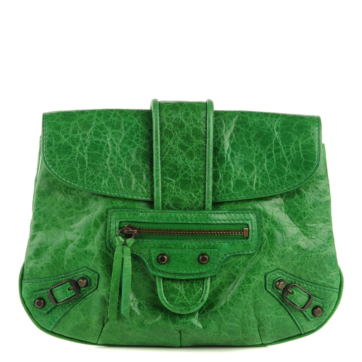 Agneau Classic Hardware Pouch Flap Clutch Emeraude