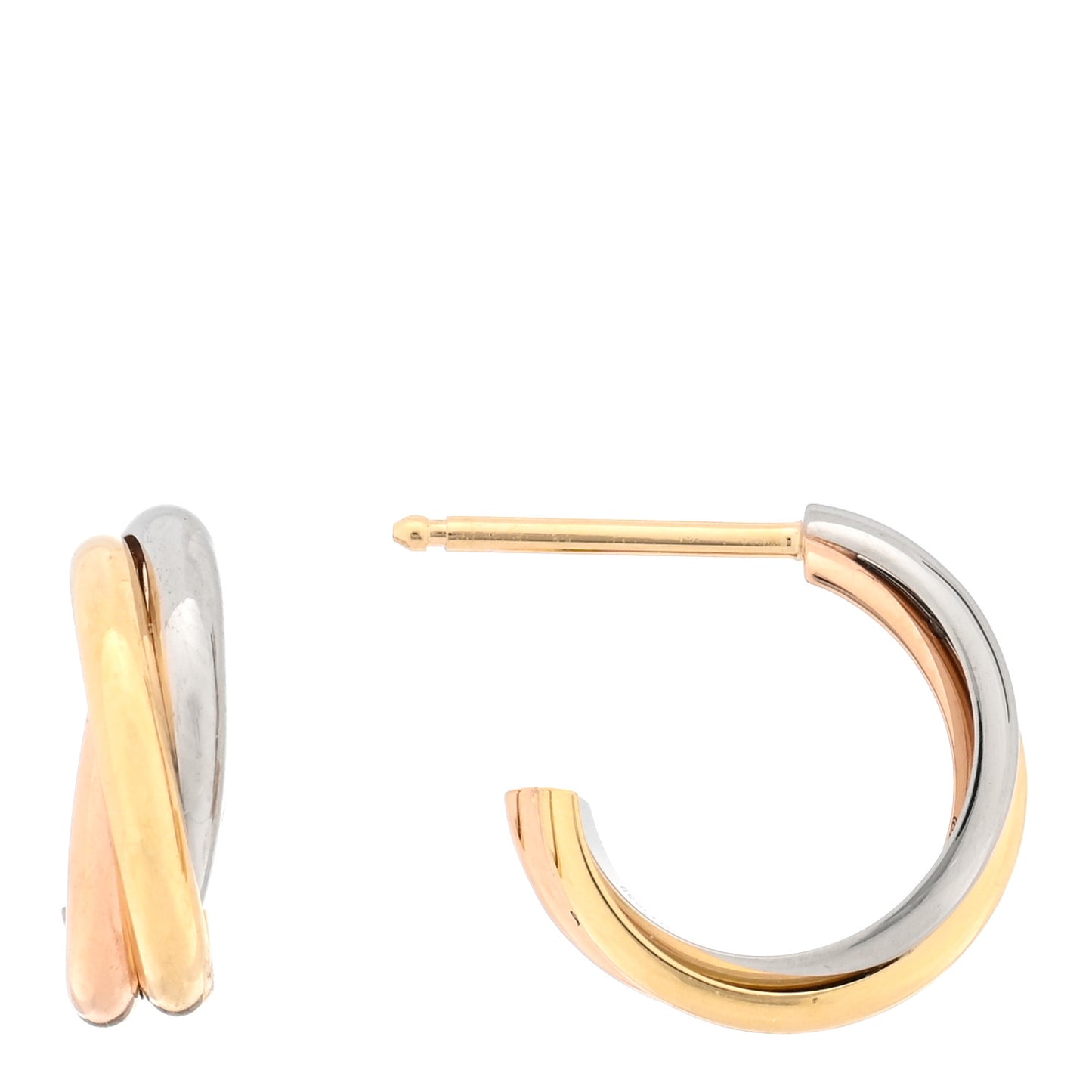 18K Pink Yellow White Gold Small Trinity Hoop Earrings