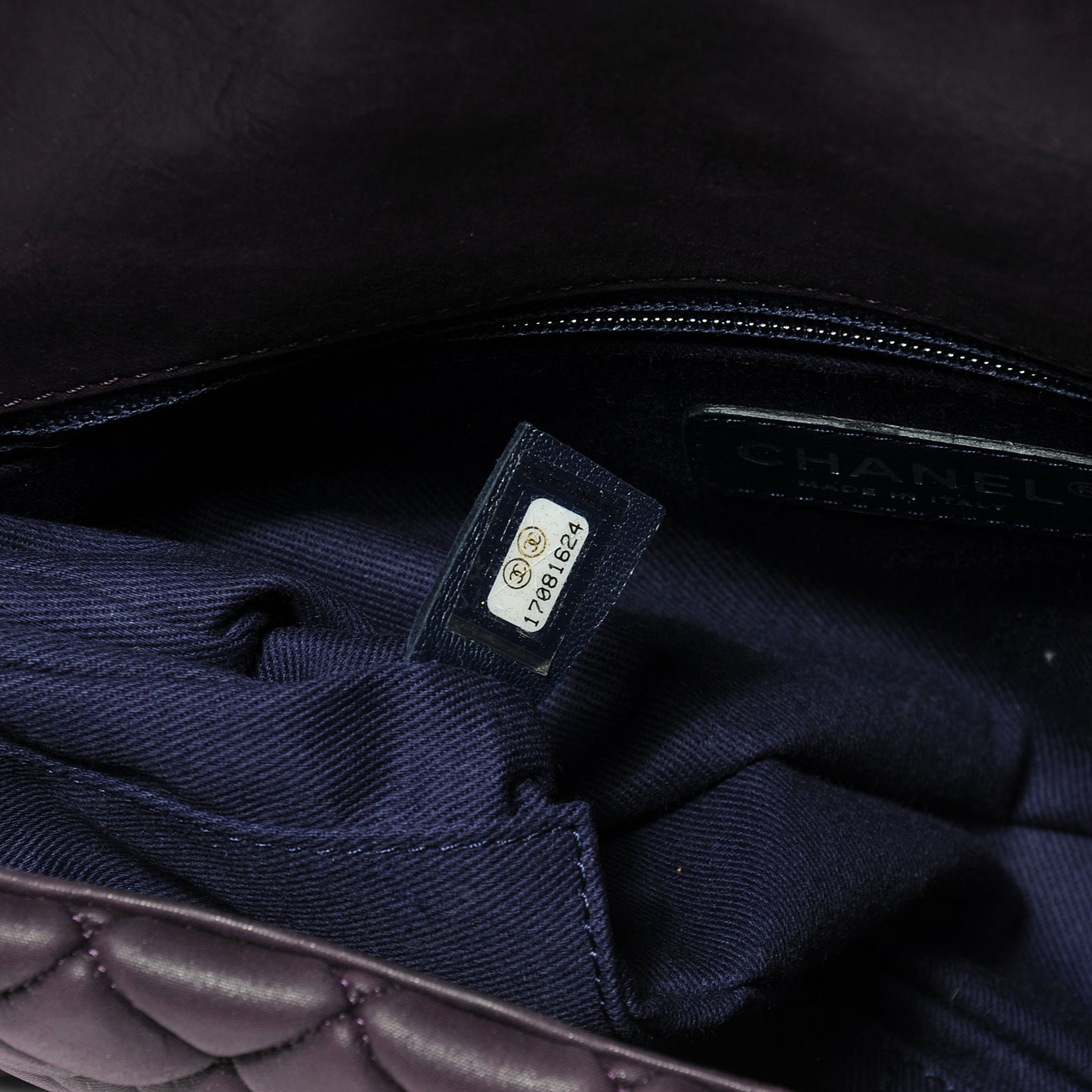 Iridescent Calfskin Quilted Large New Bubble Flap Plum