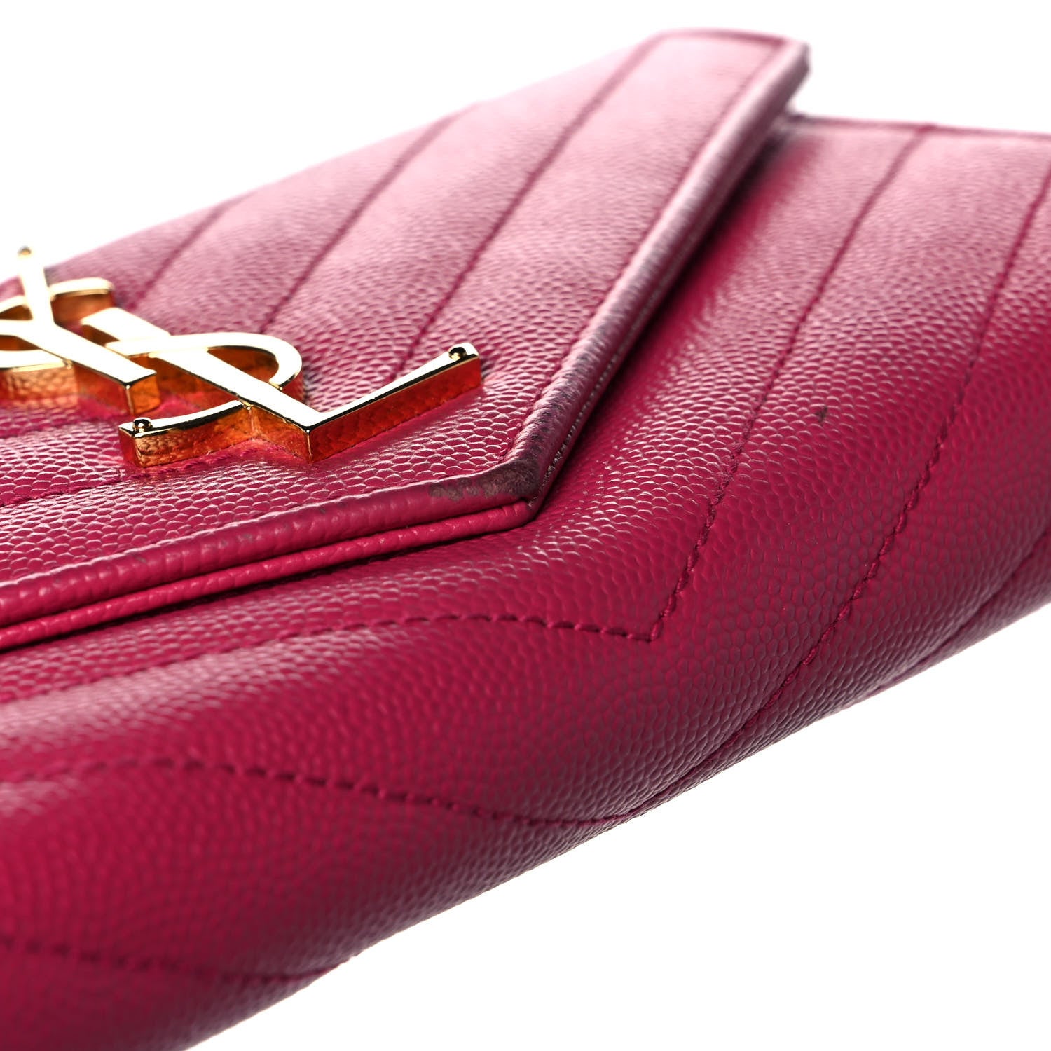 Saint Laurent Grain De Poudre Matelasse Chevron Monogram Flap Wallet Fuxia 12 of 13