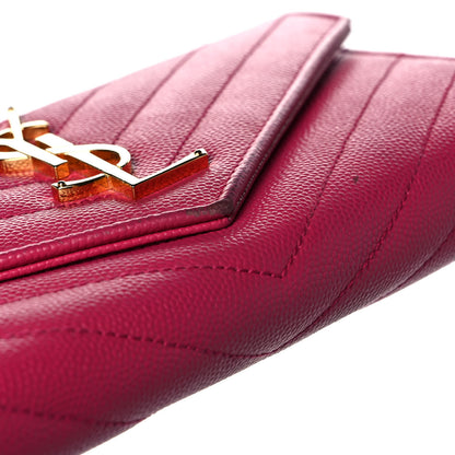 Saint Laurent Grain De Poudre Matelasse Chevron Monogram Flap Wallet Fuxia 12 of 13