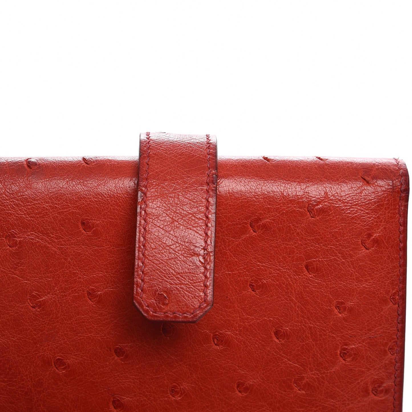 Ostrich Mini Tri-Fold Compact Wallet Rouge Vif