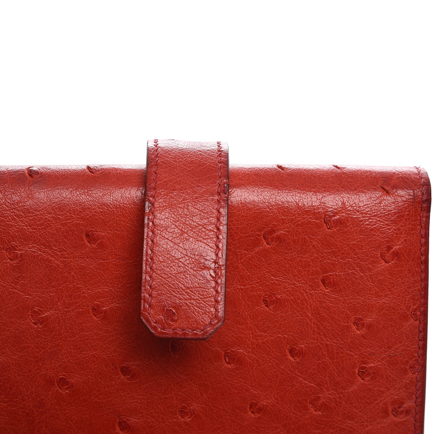 Hermes Ostrich Mini Tri-Fold Compact Wallet Rouge Vif 4 of 14