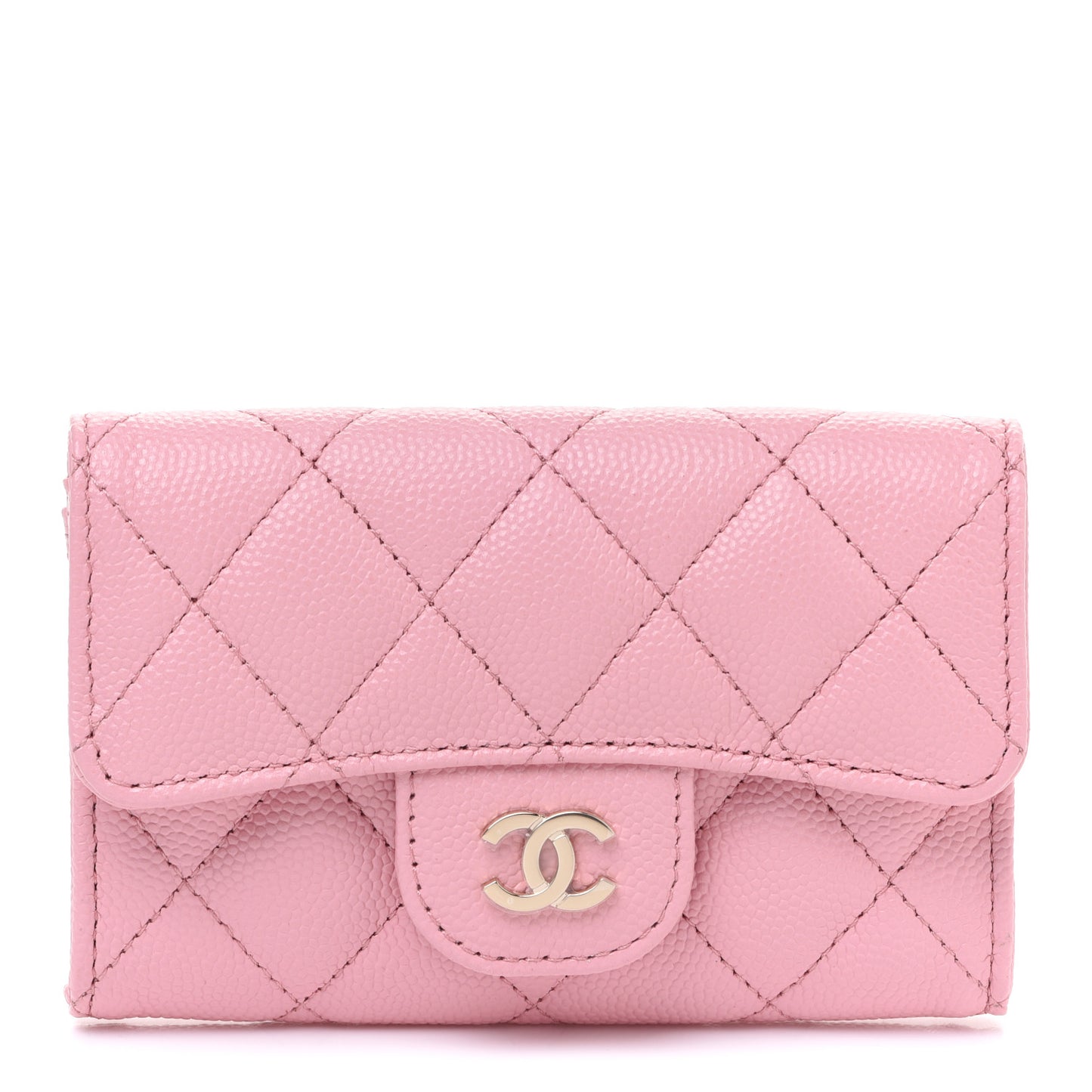 Caviar Quilted Flap Card Holder Wallet Light Pink