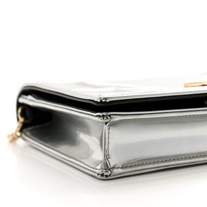 Christian Dior Metallic Patent Micro-Cannage Diorama Wallet on Chain Pouch Silver 7 of 8