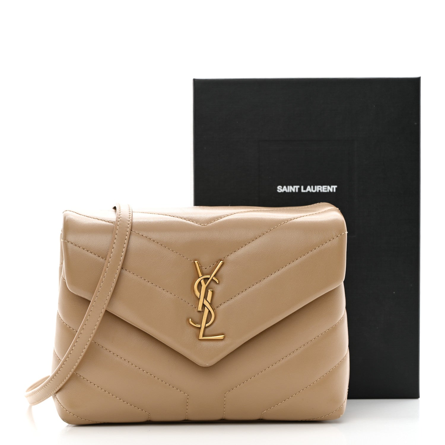 Saint Laurent Calfskin Y Quilted Monogram Toy Loulou Crossbody Bag Latte 12 of 12