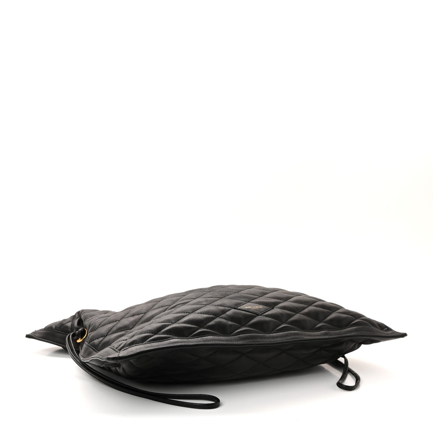 Lambskin Quilted Pochon Drawstring Tote Bag Black