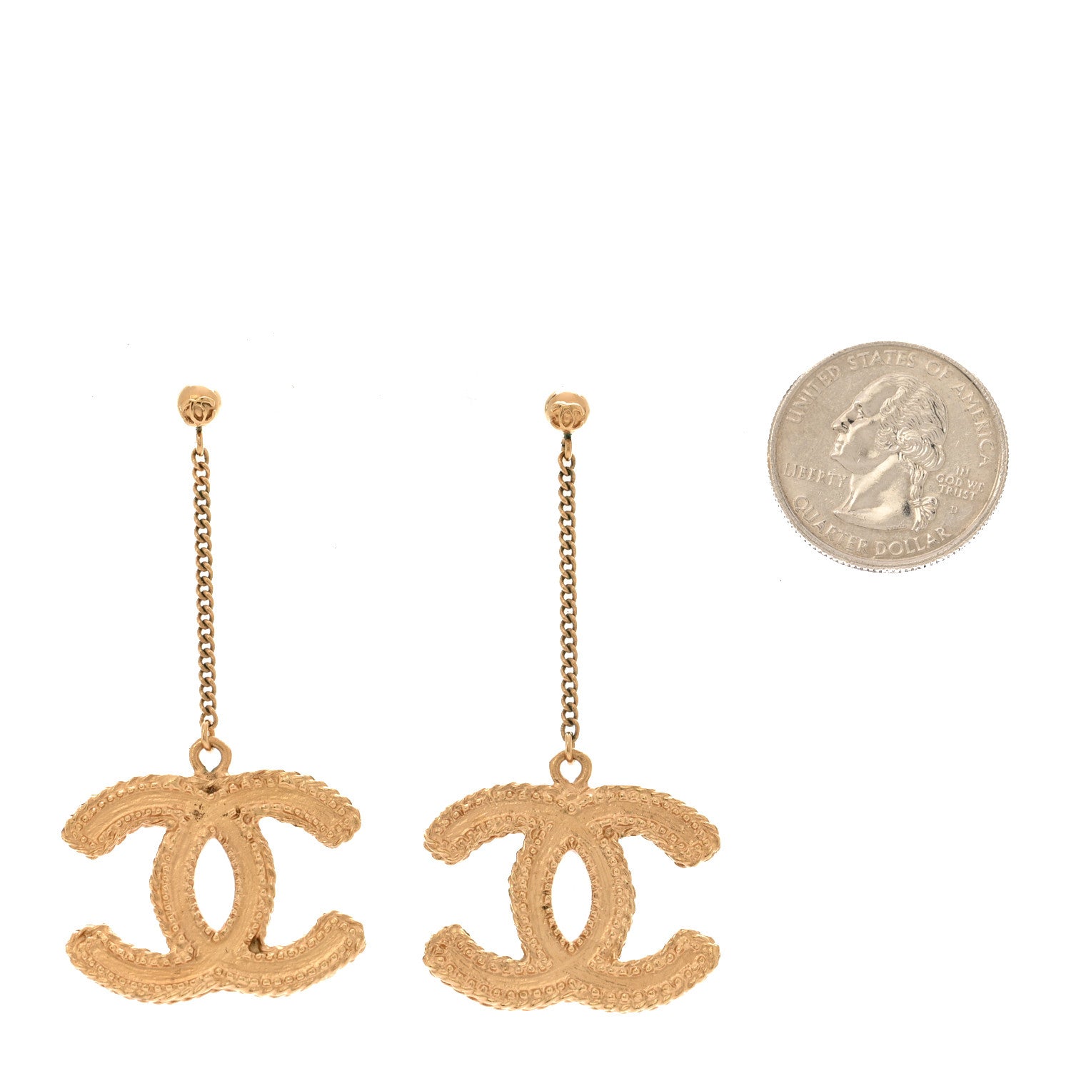 Chanel CC Drop Earrings Matte Gold 2 of 4