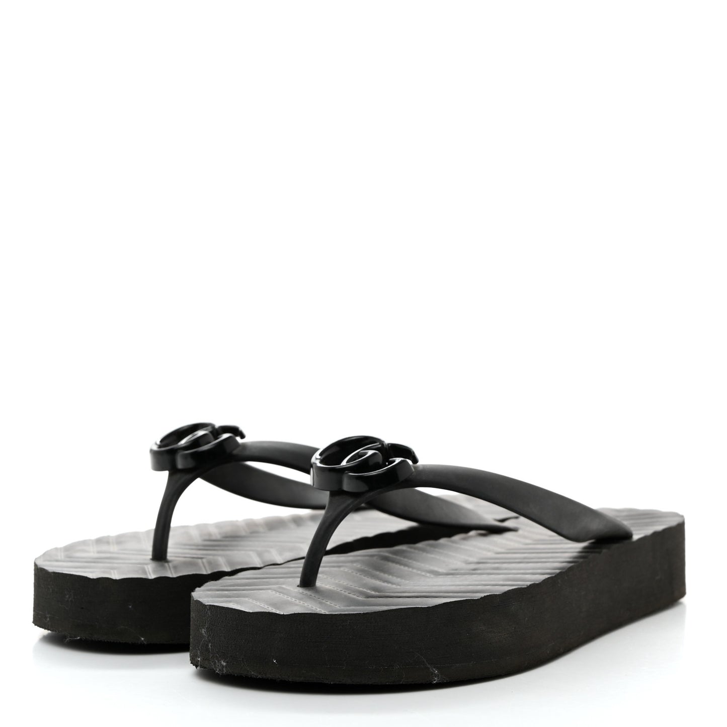 Rubber Chevron Womens GG Thong Sandals 40 Black