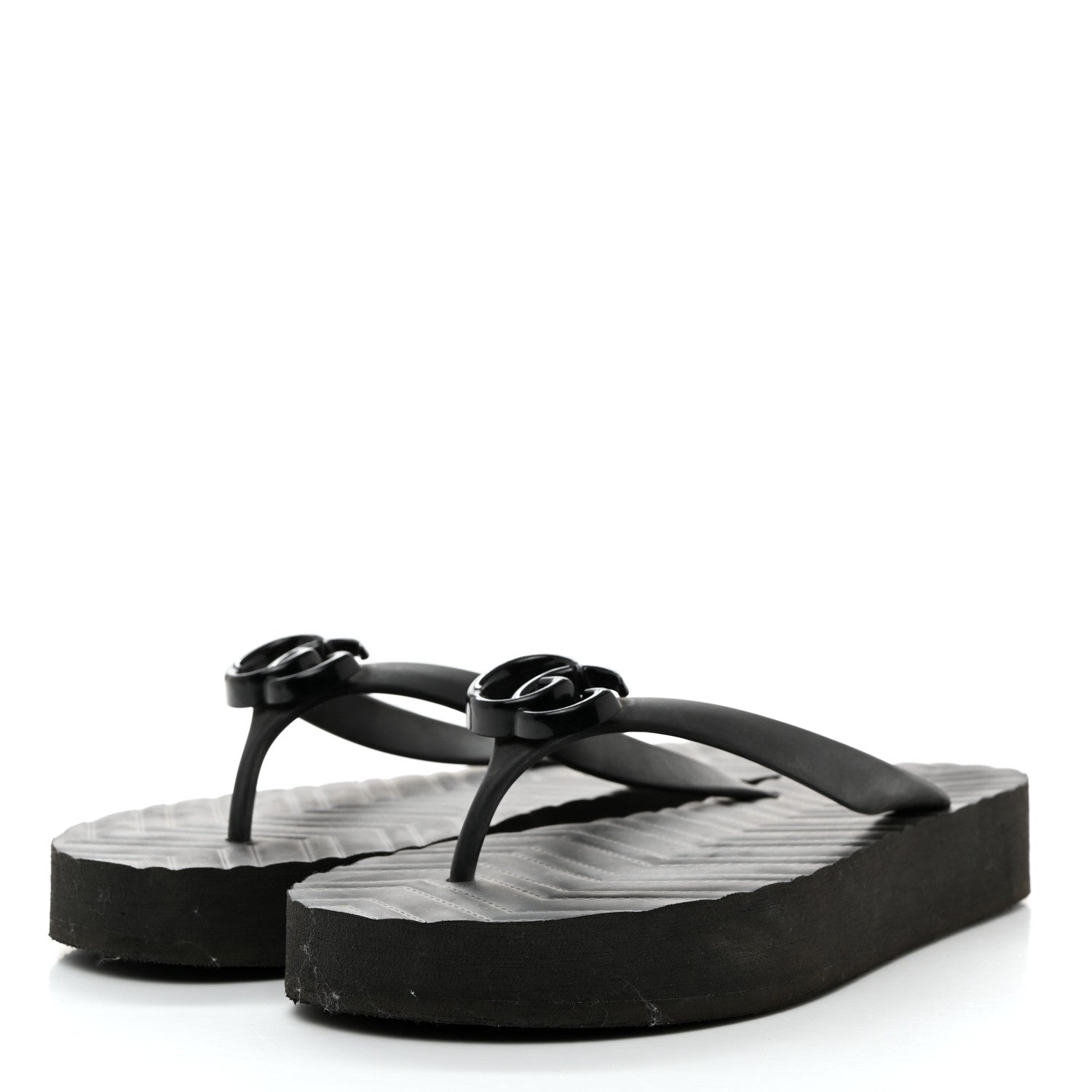 Gucci Rubber Chevron Womens GG Thong Sandals 40 Black 3 of 9