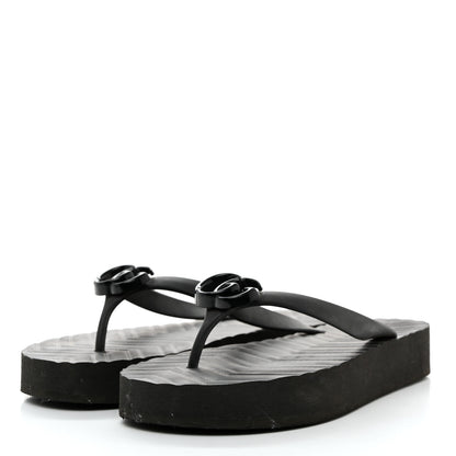 Gucci Rubber Chevron Womens GG Thong Sandals 40 Black 3 of 9