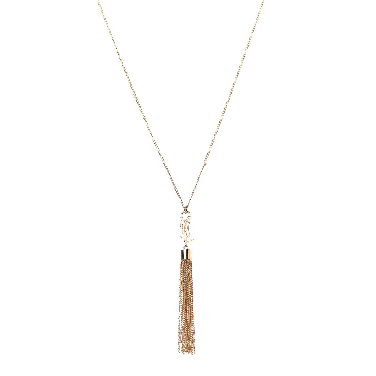 Saint Laurent Brass Monogram Tassel Necklace Gold 1 of 5