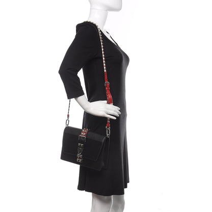 Prada Saffiano City Calfskin Studded Large Elektra Shoulder Bag Black Fuoco 2 of 9