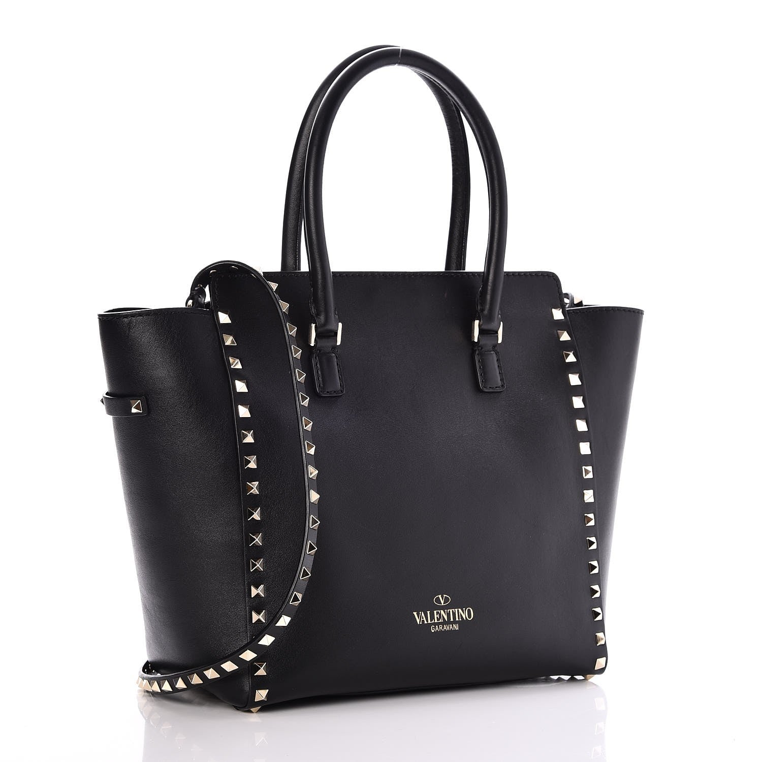 Valentino Garavani Vitello Rockstud Double Handle Tote Black 4 of 10