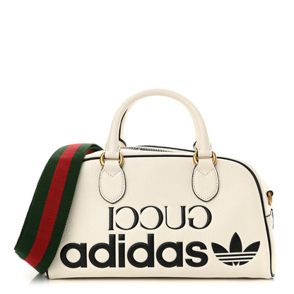 Gucci X ADIDAS Textured Dollar Calfskin Web Trefoil Logo Embossed Mini Bowling Bag Off White 1 of 14