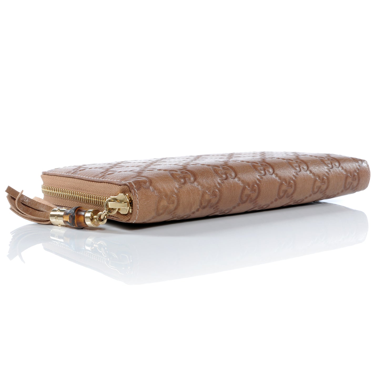 Guccissima Bamboo Tassel Zip Around Wallet Light Brown