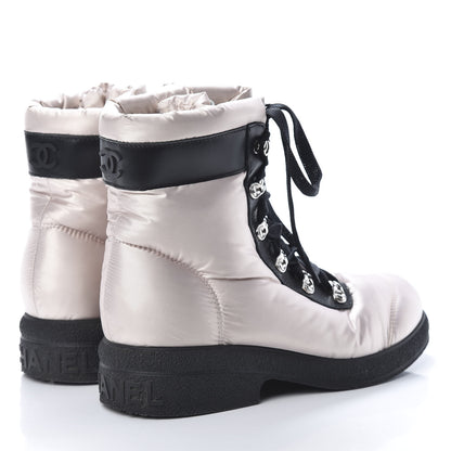 Chanel Nylon Calfskin Womens Coco Neige Short Boots 37.5 Beige Black 4 of 7