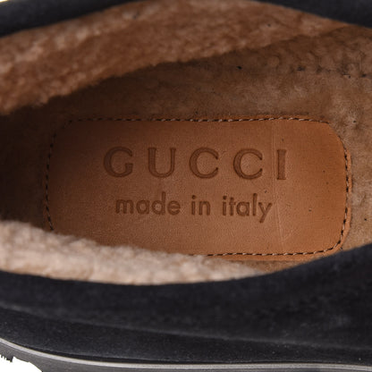 Gucci Suede Shearling Mens Harald Horsebit Ankle Boots 7 Black Butterscotch 7 of 10