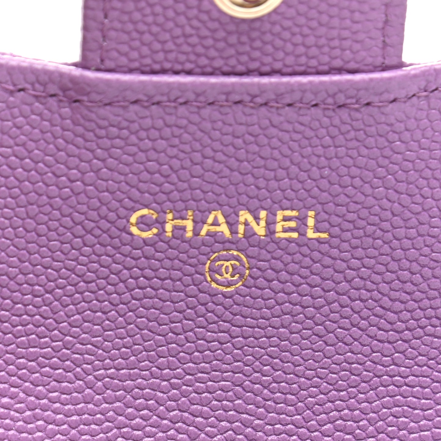 Caviar Quilted Flap Card Holder Wallet Purple