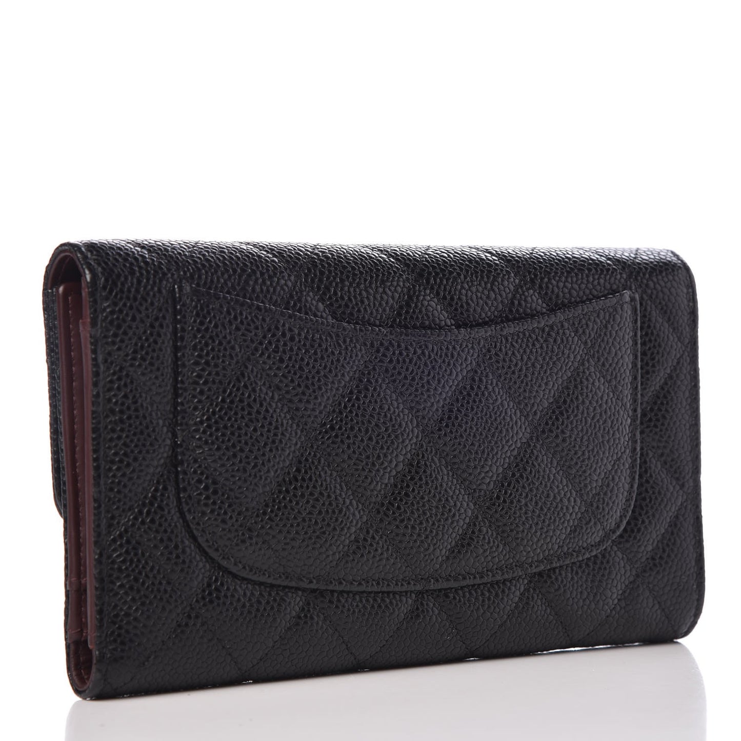 Caviar Quilted Long Flap Wallet Black