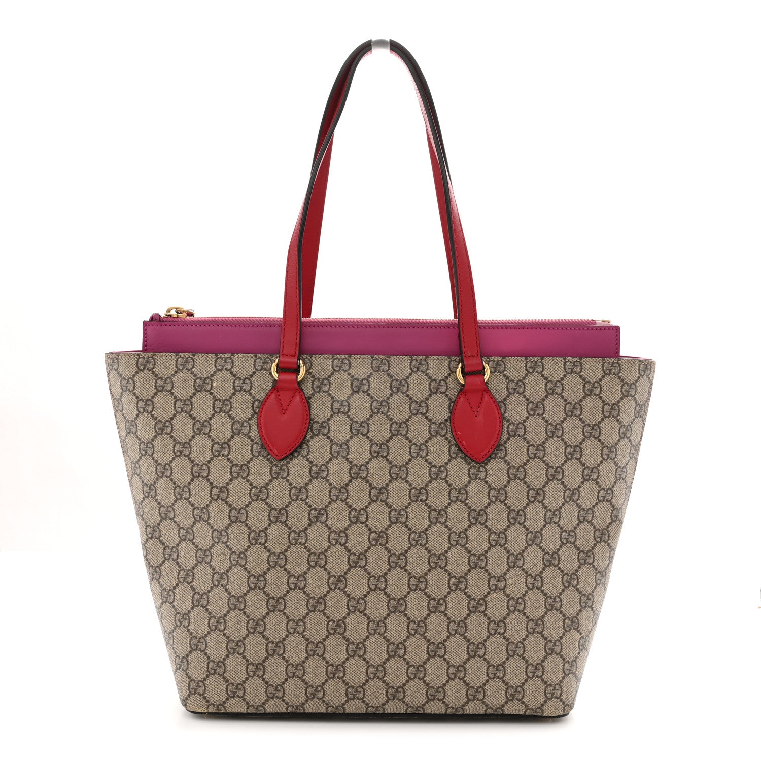 Gucci GG Supreme Monogram Medium Zippered Bucket Tote Beige Hibiscus Red New Rosette 1 of 12