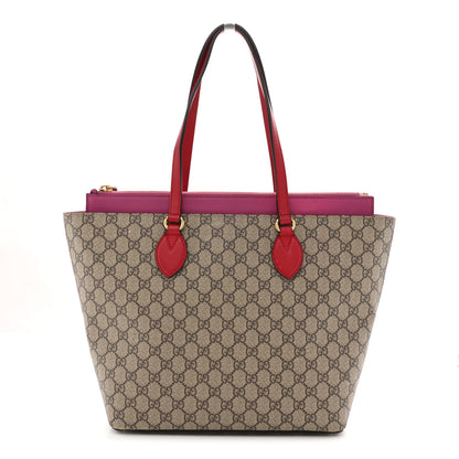 Gucci GG Supreme Monogram Medium Zippered Bucket Tote Beige Hibiscus Red New Rosette 1 of 12