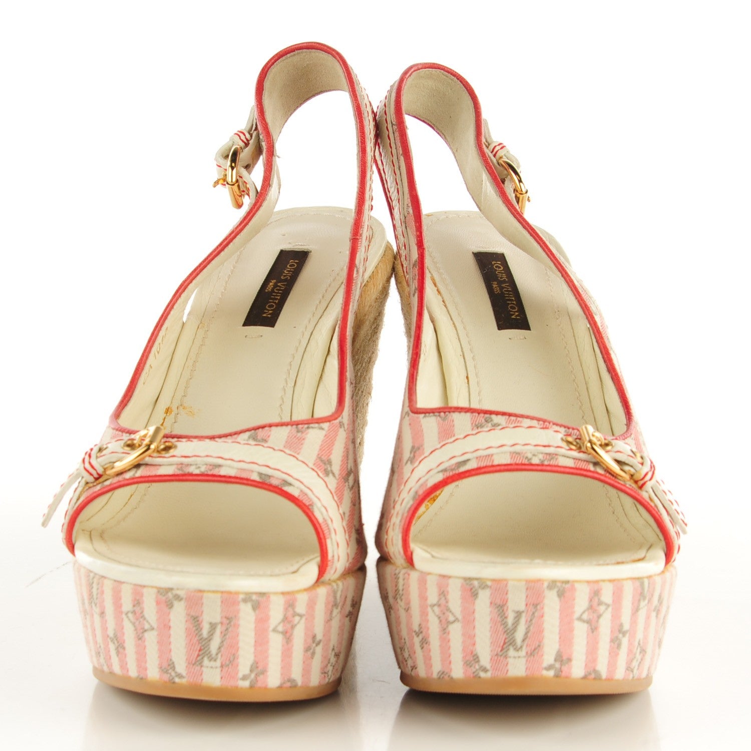 Louis Vuitton Mini Lin Croisette Anemone Wedges Sandals 38 Red 2 of 9