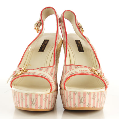 Louis Vuitton Mini Lin Croisette Anemone Wedges Sandals 38 Red 2 of 9