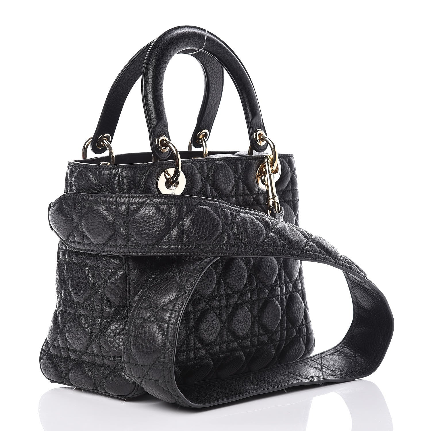 Christian Dior Grained Calfskin Cannage Medium Supple Lady Dior Black 3 of 9