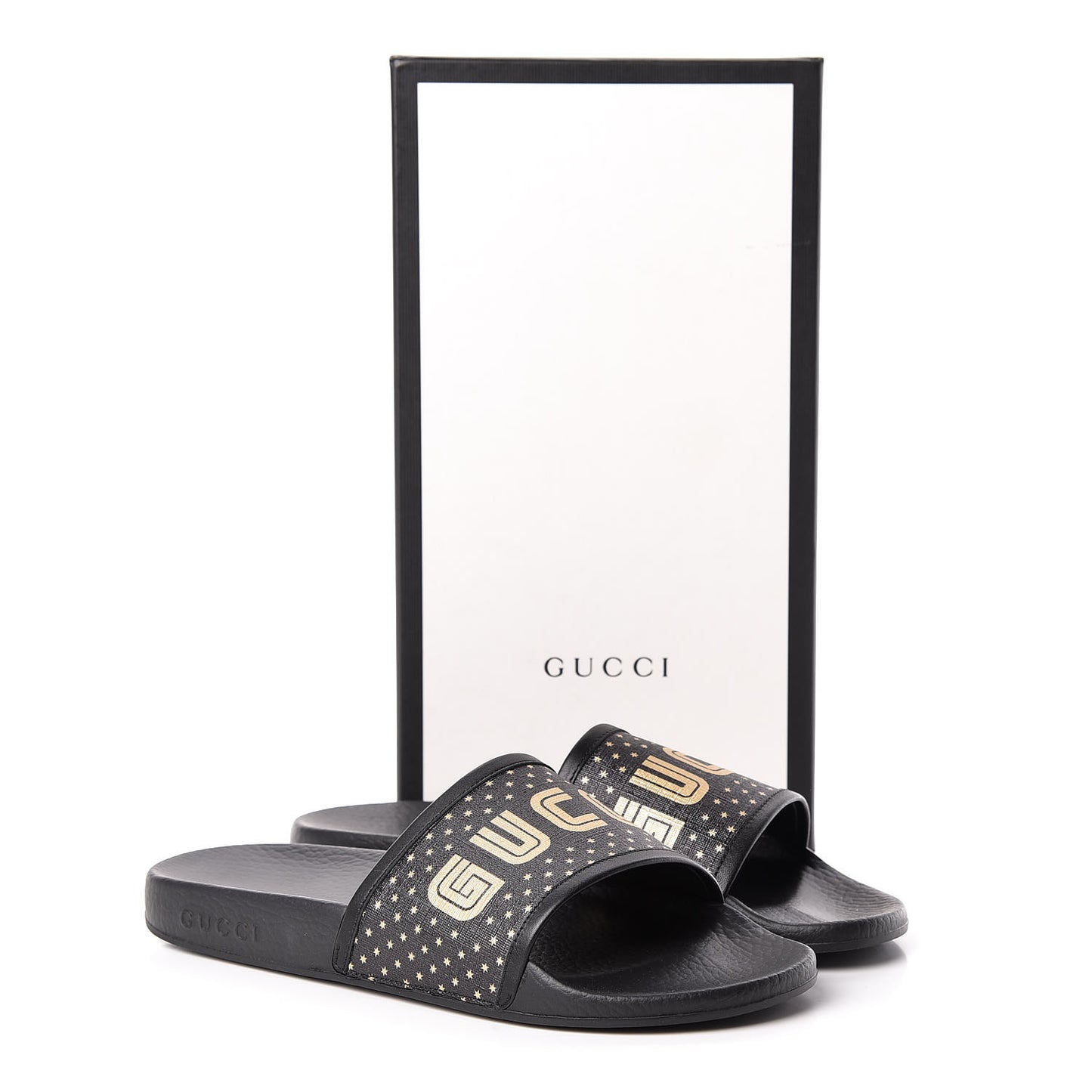 X SEGA Supreme Canvas GUCCY Stars Womens Slide Sandals 39 Black Gold
