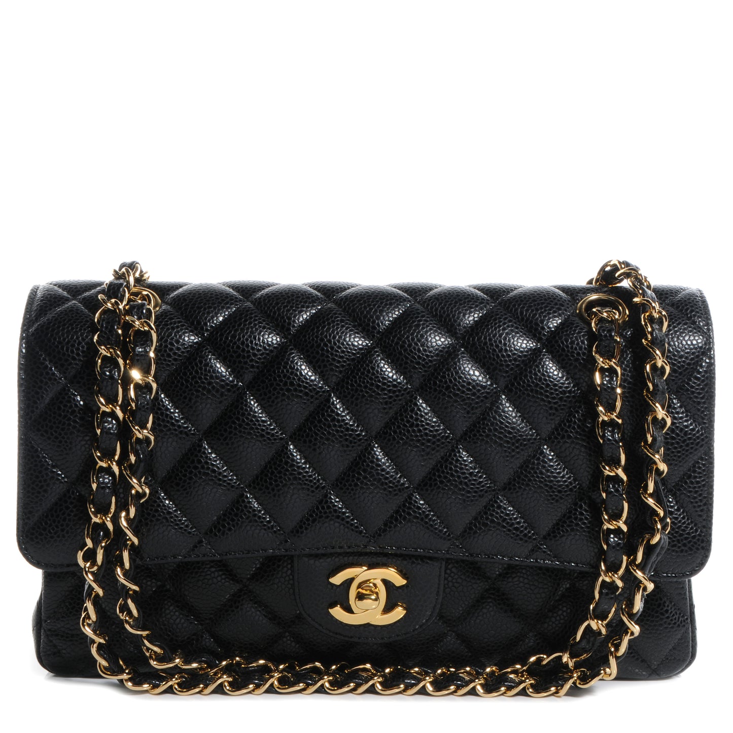 Caviar Quilted Medium Double Flap Black