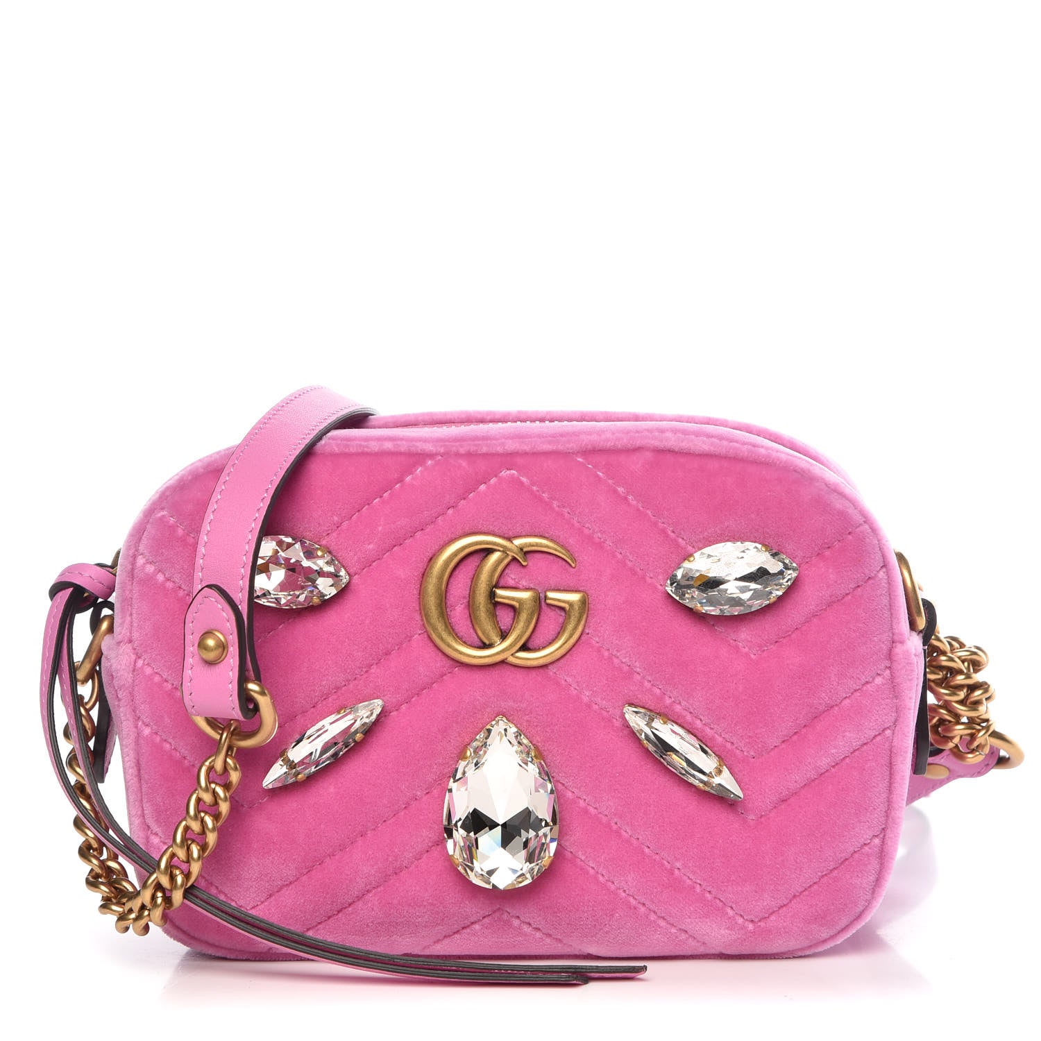 Gucci Velvet Matelasse Marquise Crystals Mini GG Marmont Chain Shoulder Bag Malva 1 of 9