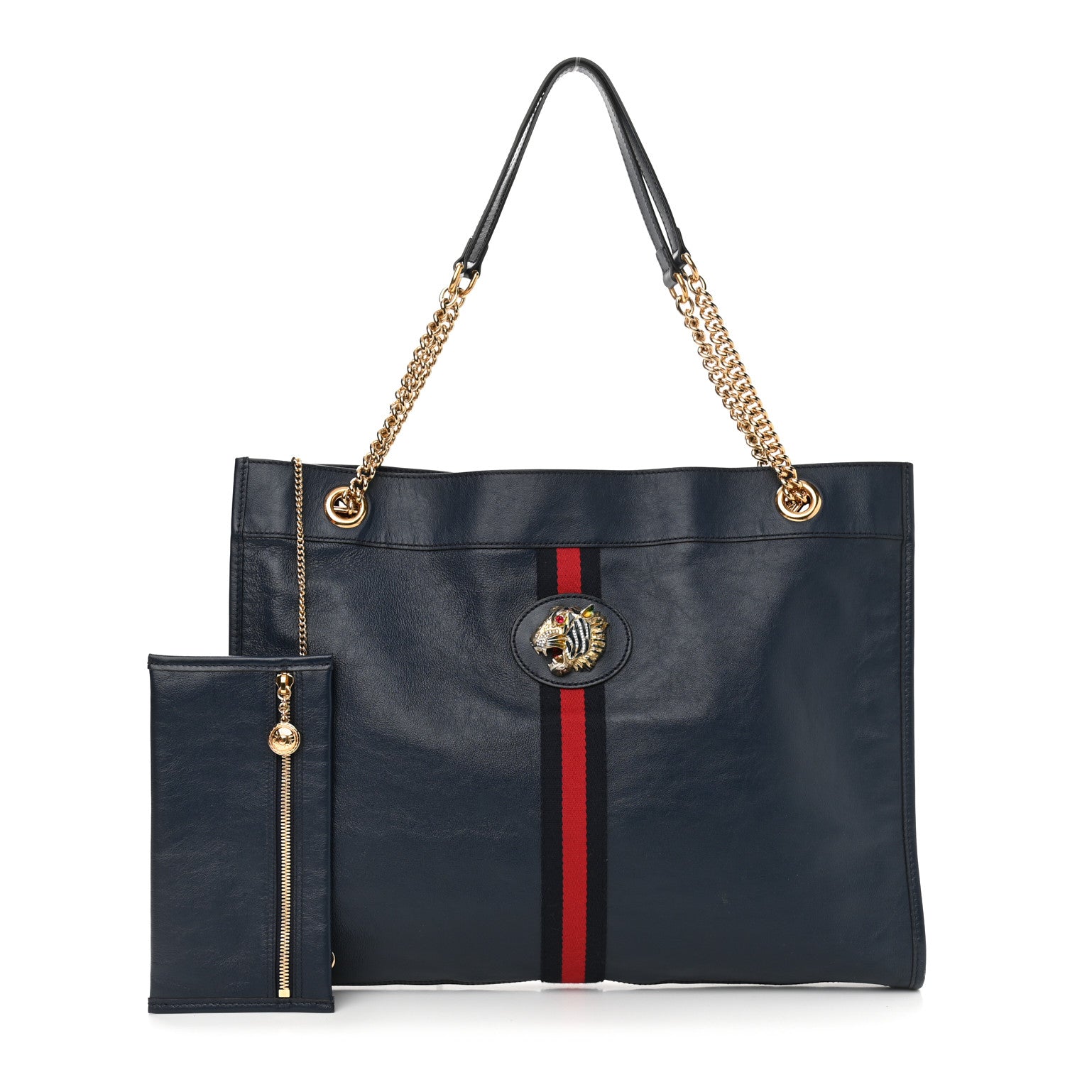 Gucci Calfskin Web Large Rajah Chain Tote Blue 3 of 14