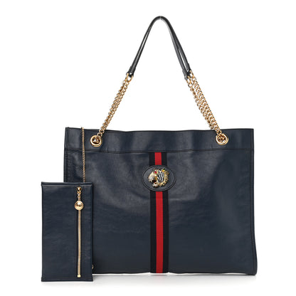 Gucci Calfskin Web Large Rajah Chain Tote Blue 3 of 14