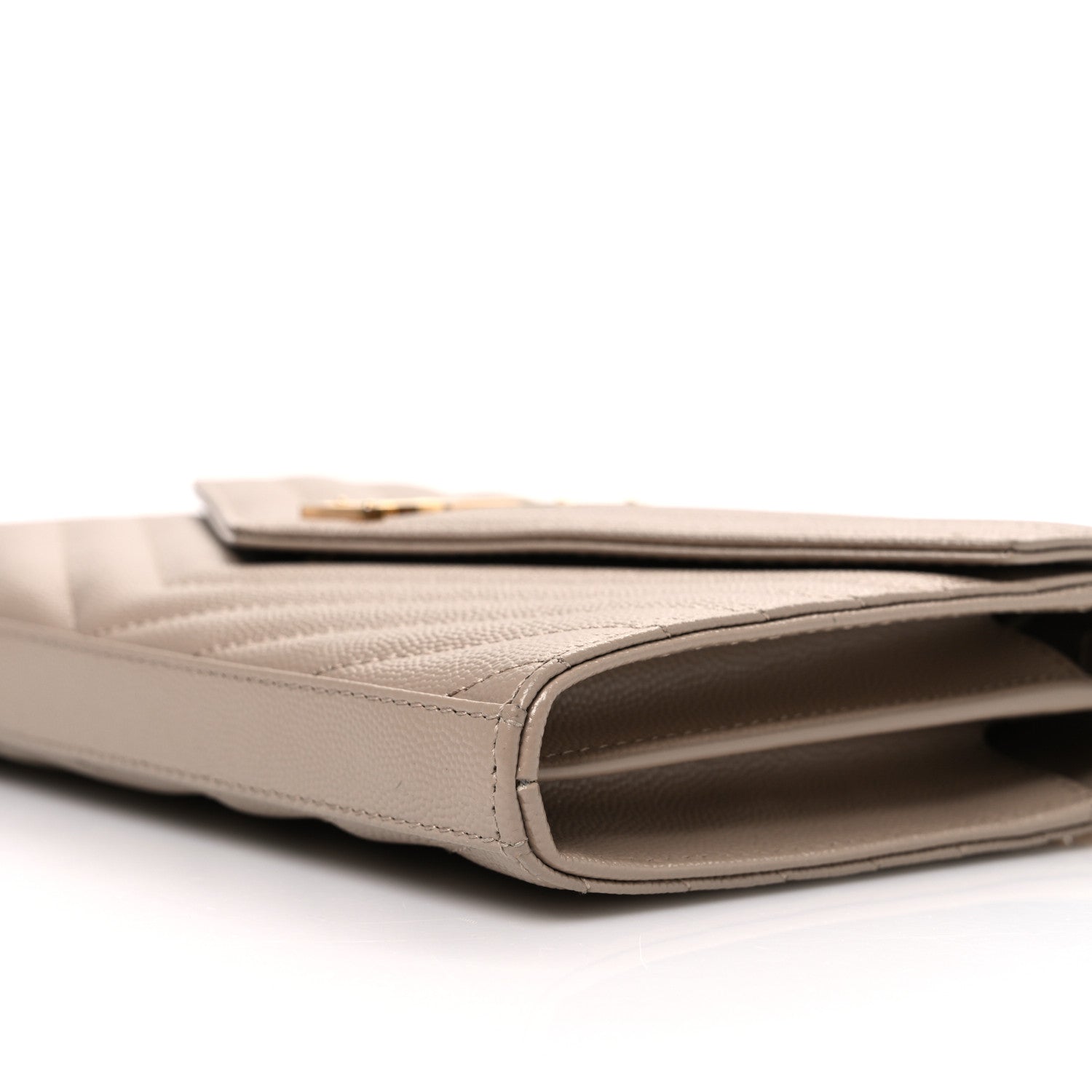 Saint Laurent Grain De Poudre Matelasse Chevron Monogram Chain Wallet Dark Beige 11 of 12