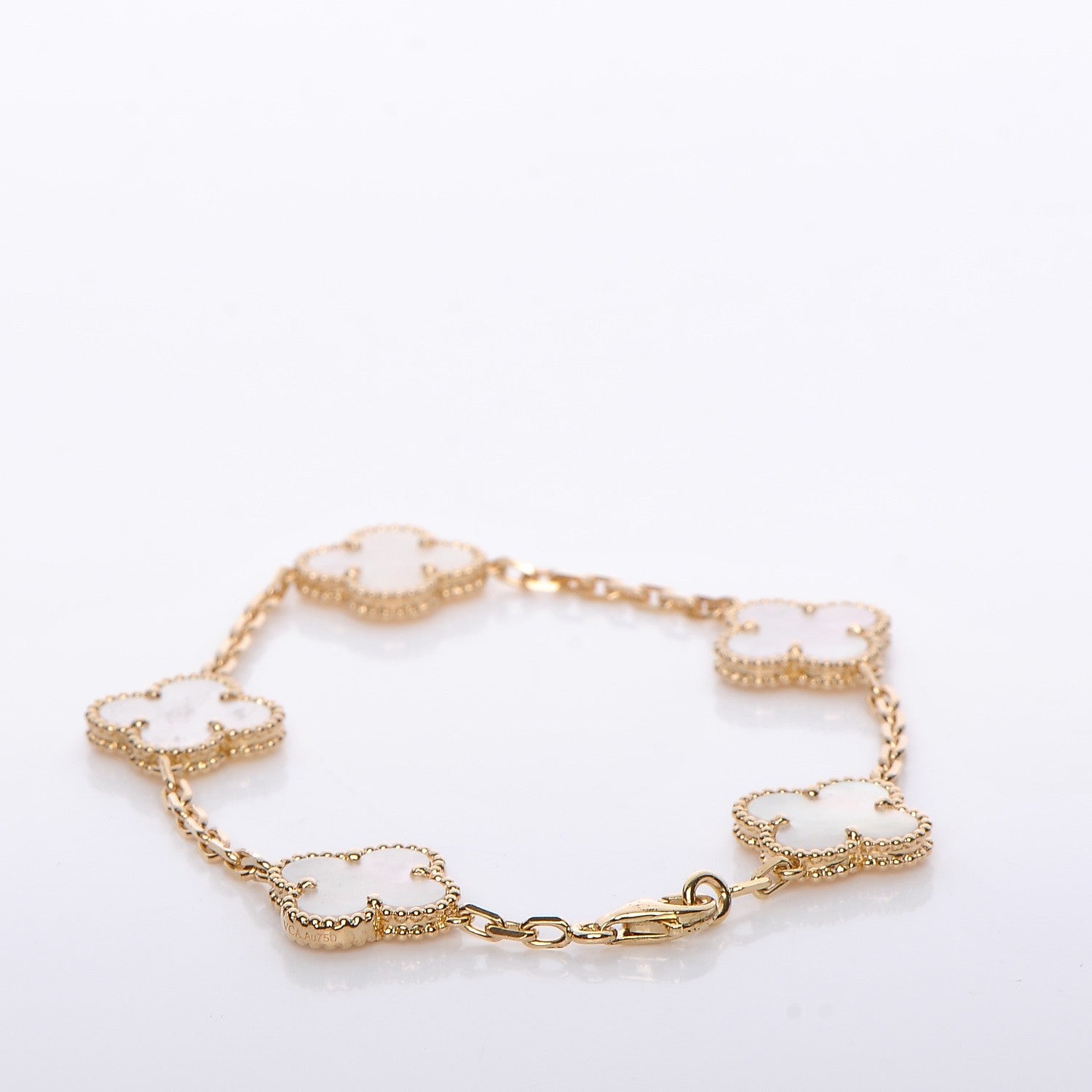 Van Cleef & Arpels 18K Yellow Gold Mother of Pearl 5 Motifs Vintage Alhambra Bracelet 4 of 7